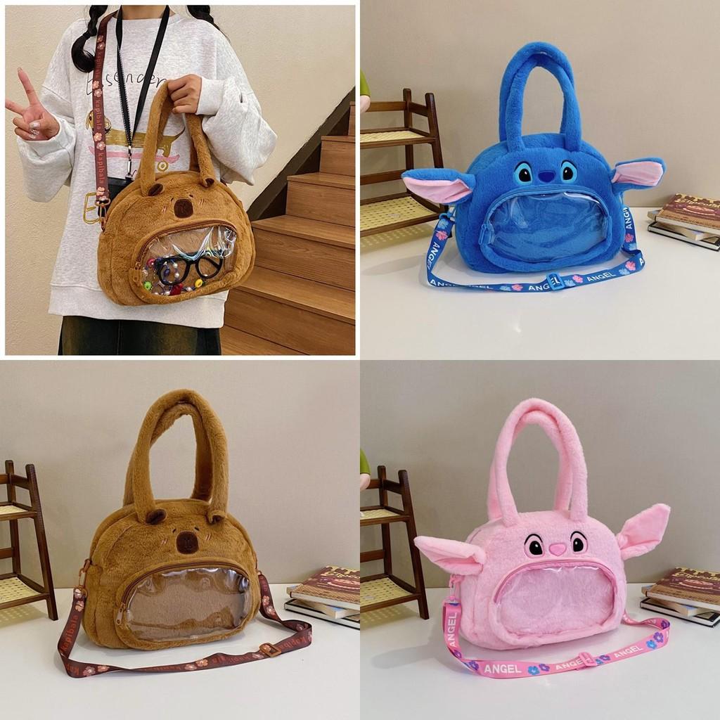 Lilo Stitch Soft Plush Crossbody Bag With Transparent And Mobile Pocket For Casual Outings