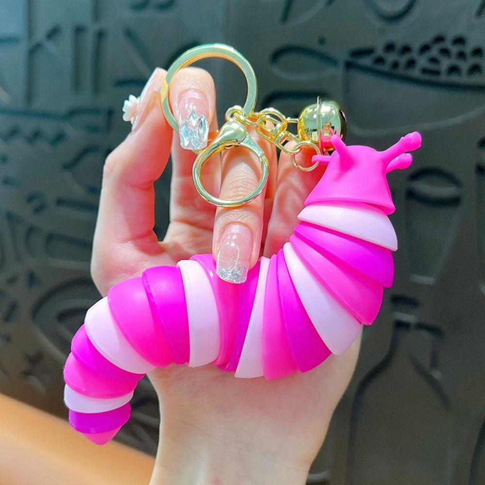 Creative Fidget Slug Keychain Plastic Twist Flexible Fidget Toy Colorful Sensory Slug Decoration