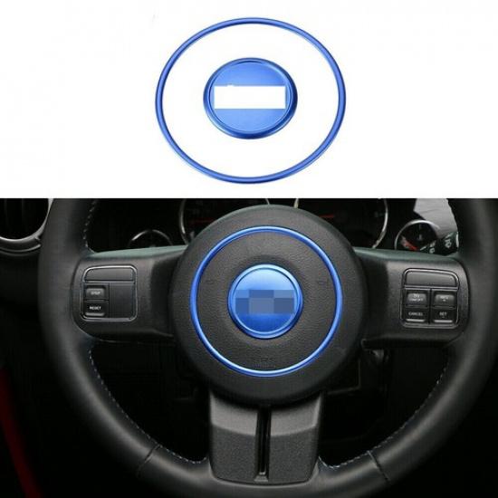 2x Blue Steering Wheel Center Trim Ring For 11-16 Jeep Wrangler Compass Patriot
