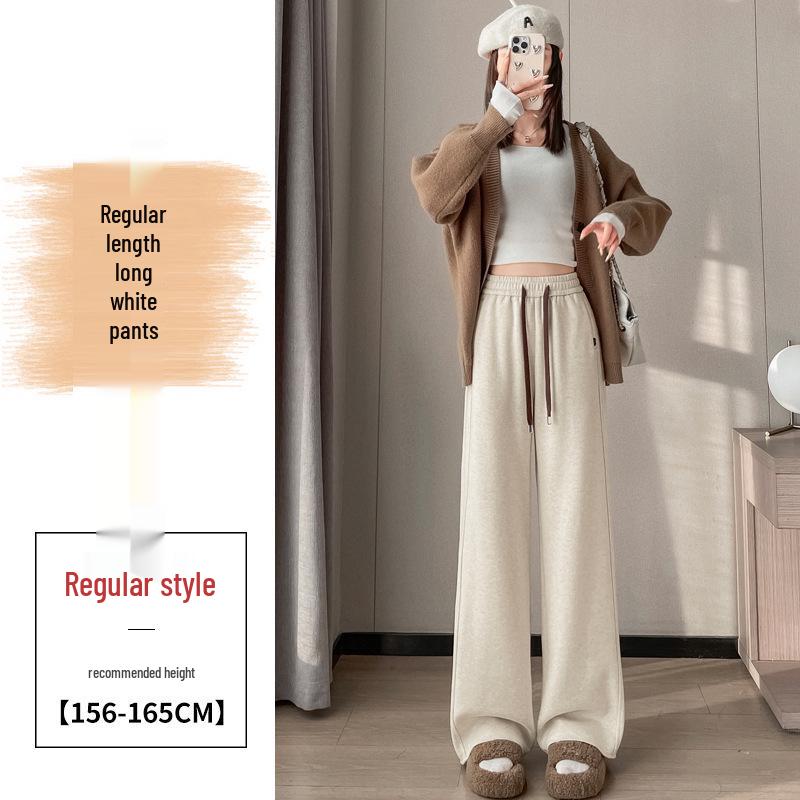 Cream-Colored Wide-Leg Cashmere Wool Sweatpants - 2026 Slim Fit Style for Autumn/Winter