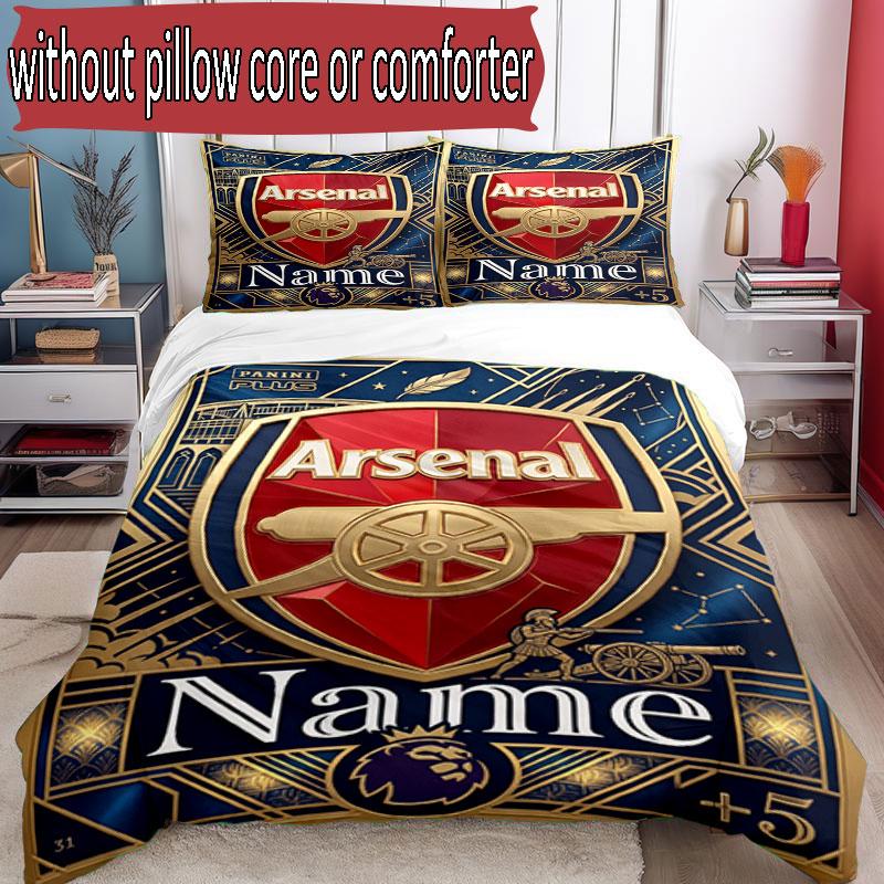 3pcs Duvet Cover Set (1*Duvet Cover + 2*Pillowcase, Without Core), Custom Name Arsenal F.C Pattern Bedding Set, Home Bedroom Decor Gift