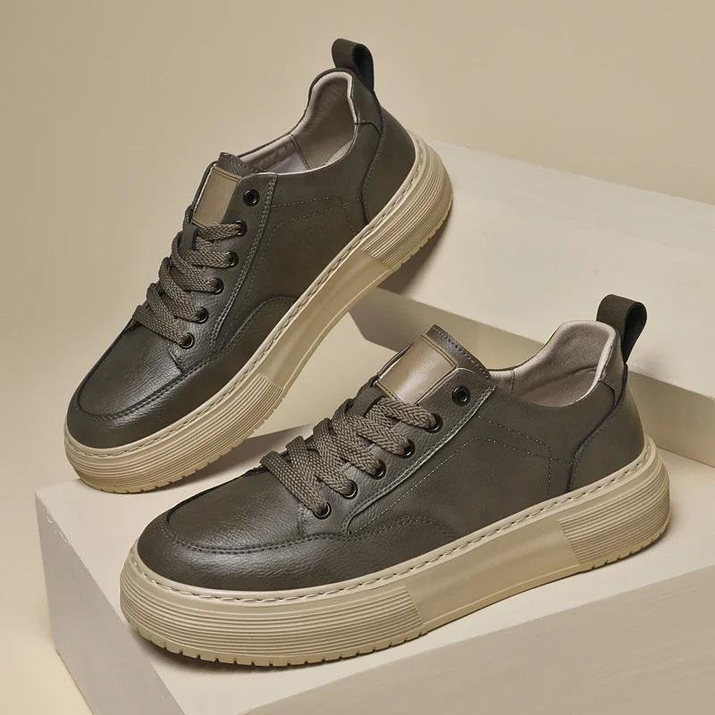 Fashion Luxury Brand Genuine Leather Casual Shoes Outdoor Men's Oxford Shoes Thick Bottom Male Vulcanize Shoes Soft Skateboard Footwear