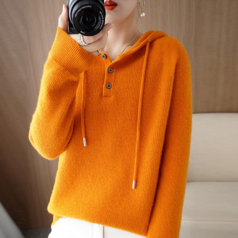 YYFS Женские модные повседневные однотонные свободные свитера с капюшоном на осень и зиму с длинным рукавом