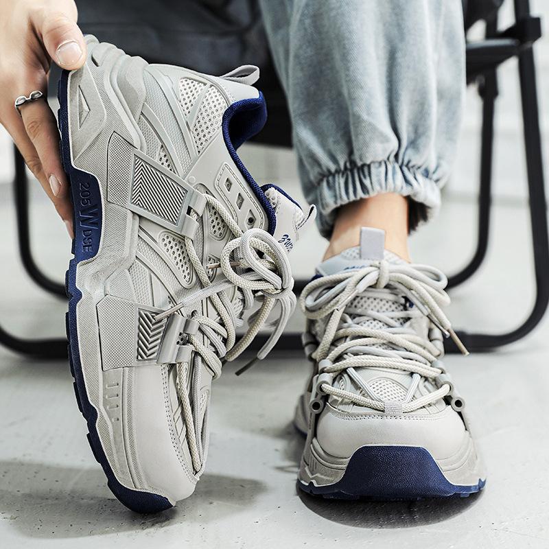 Мужская обувь весна новая универсальная сетчатая дышащая обувь для пап мужская повседневная молодежная на толстой подошве спортивная маленькая белая обувь
