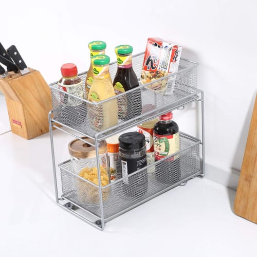 Bremoon Under-Sink Rack, Large Capacity Storage with Sliding Drawers, 2 Tiers, Kitchen Storage, Under-Bathroom Storage Rack, Kitchen Rack, Kitchen Org