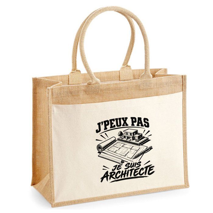 Sac cabas - PLANETEE - J'peux pas minimaliste - J'peux pas je suis Architecte - Toile jute/coton - 43x33x21 cm
