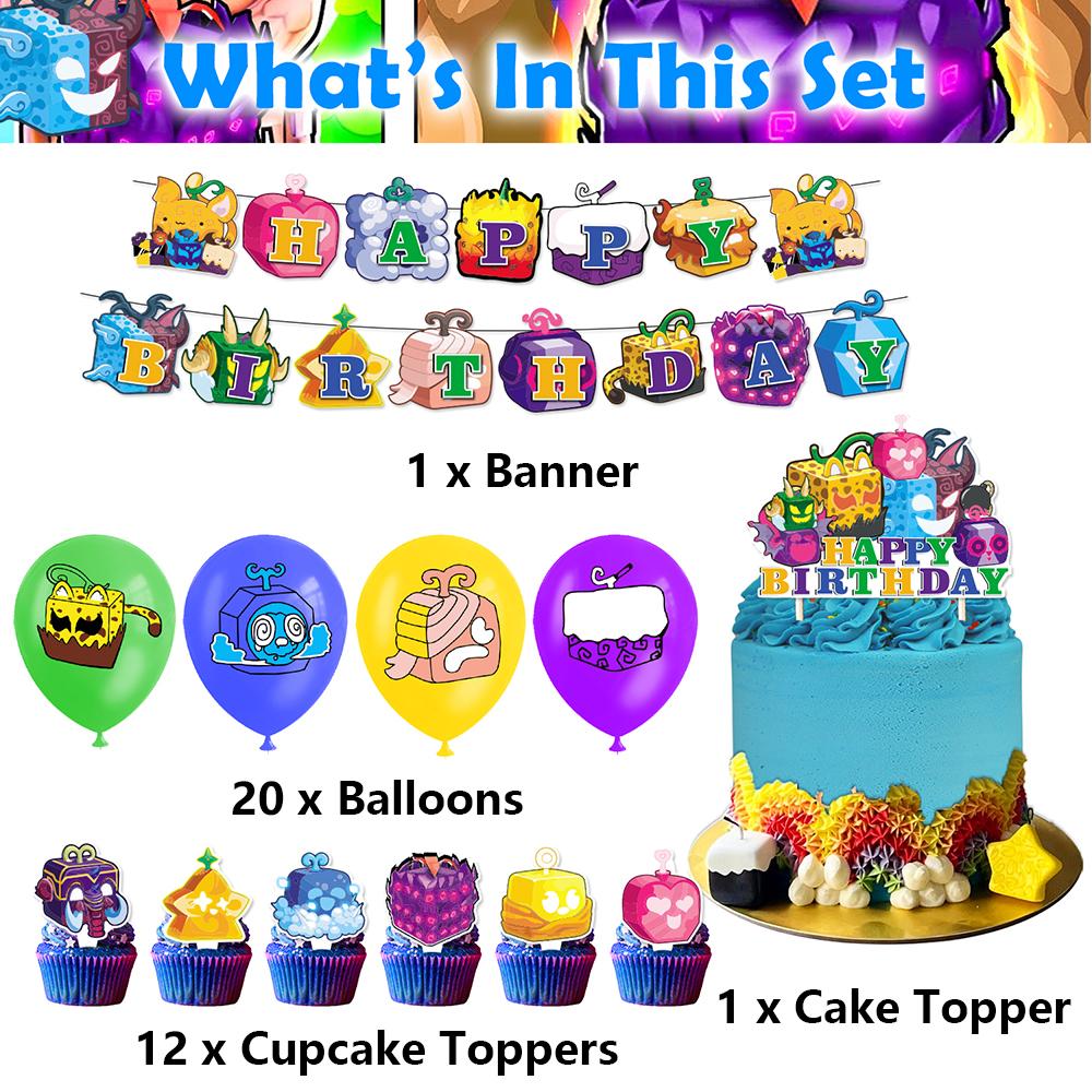 New Blox Fruits Birthday Party Decoration Including Banner Cupcake Toppers Balloons