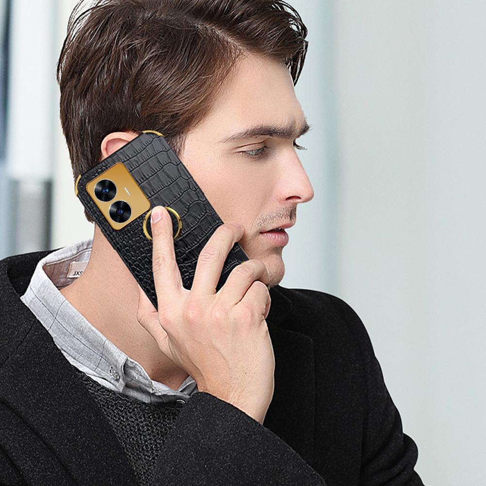 Кожаный чехол с 6D покрытием под крокодила для Realme 11 Pro Plus C55 C35, мягкий чехол-держатель с магнитным кольцом и подставкой