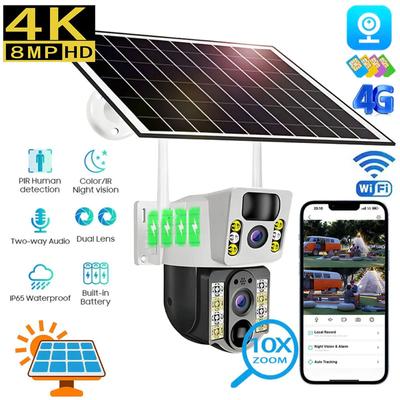 2024 Новая солнечная камера 4G SIM-карта/Wi-Fi Наблюдение Уличное 4K 8MP HD 360 Беспроводная маломощная батарея Cctv Безопасность Защита IP-камеры