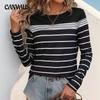 Весенне-осенняя женская блузка, повседневный полосатый топ с длинными рукавами
