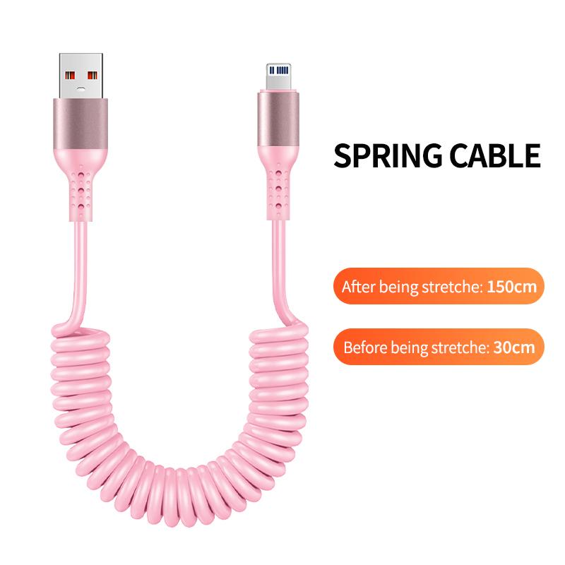 1.5M Coiled USB-C Type C 5A Fast Charging Data Cable 90 Right Angle Retractable Pure Copper Mobile Phone Cord for