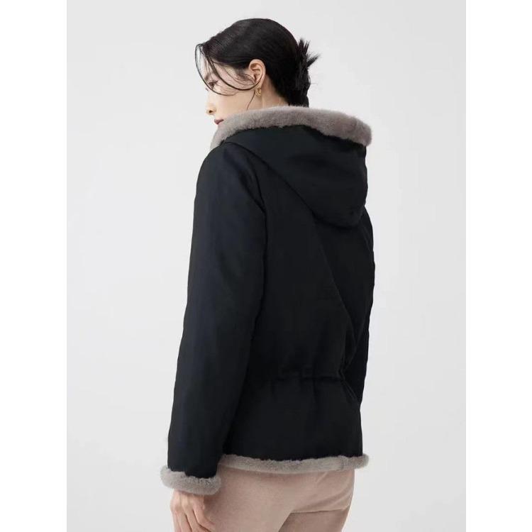 Trendy Women's Hooded Parka Coat with Faux Fur and Thickened Down Filling, Internal Waist Drawstring for Slim Fit