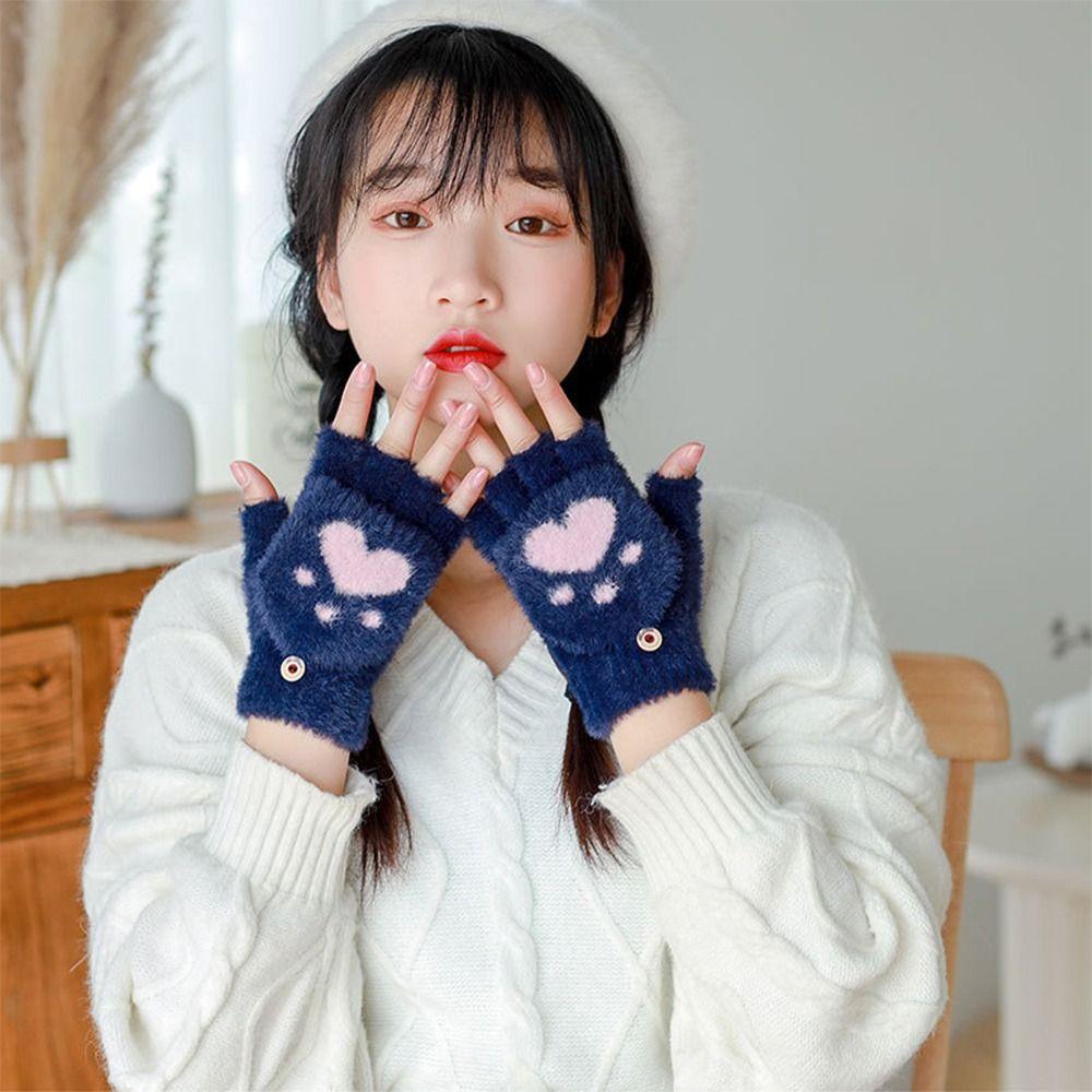 Paw Claw Half Finger Gloves Flip Cover Winter Mittens Knitted Finger Gloves Children's Handwriting