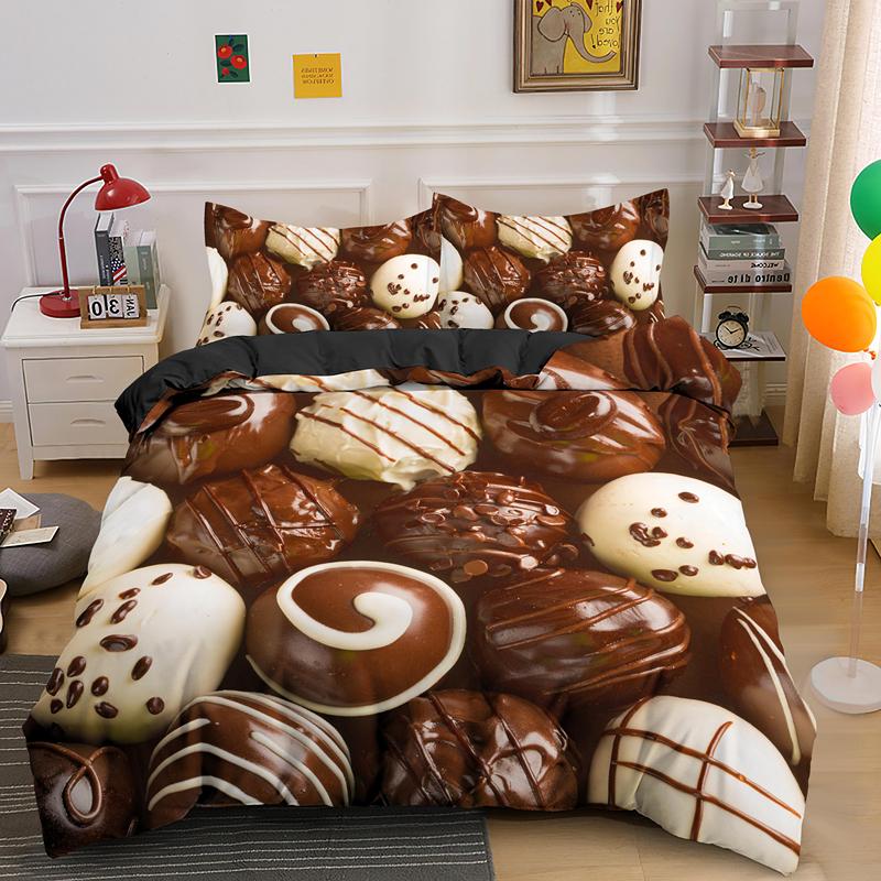 Sweet Chocolate Bedding Set Dessert Candy Duvet Cover With Pillowcase Girls Kids 2/3pcs Bedclothes Single Queen King Bed Sets