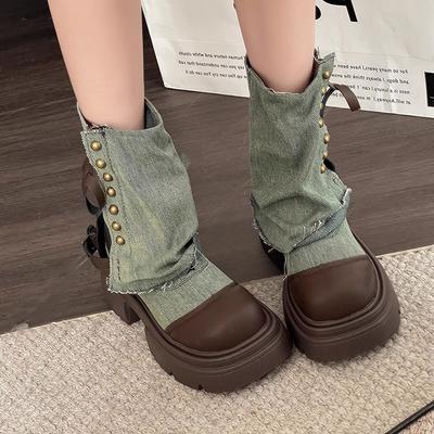 Британская платформа женские ботинки Мартин осень и зима сращивание ковбойские ботинки ниша с юбкой толстый каблук короткие ботинки