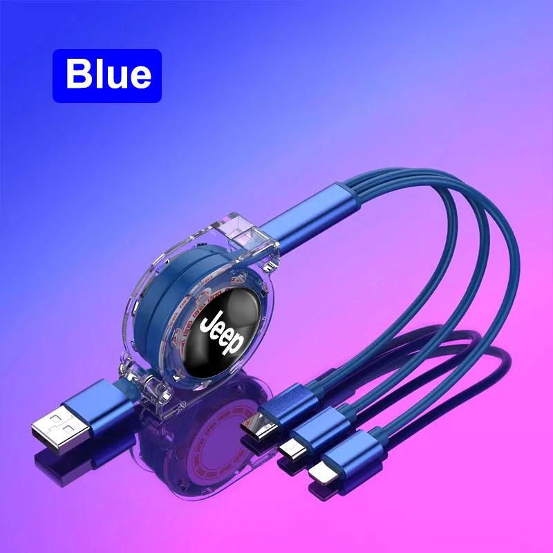 For Jeep Car Retractable Data Cable 3 In 1 Fast Charging Charger Cable For Jeep Renegade Wagoneer Avenger Recon Wrangler JK G