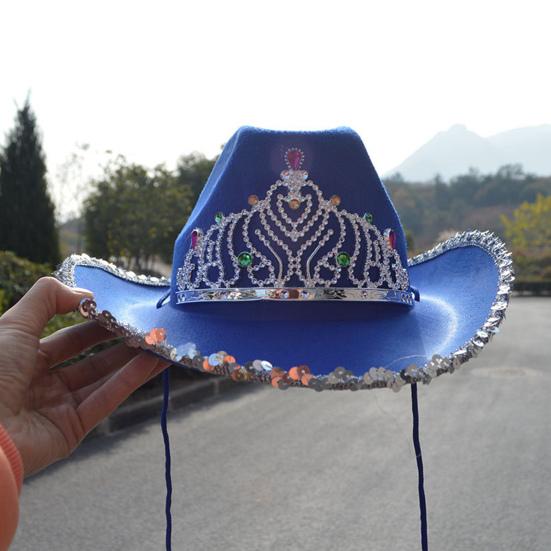 Женская ковбойская шляпа со стразами, инкрустация короной, блестящая шляпа с блестками, поля, вечерняя вечеринка в западном стиле, женские нарядные платья, фестиваль, ковбойский костюм, аксессуары