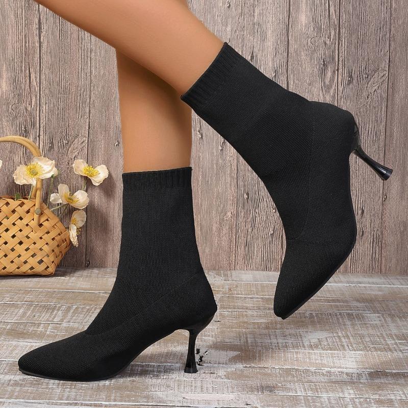 Ladies Shoes On Sale 2024 New Sleeve Women's Boots Winter Pointed Toe Solid Sexy Dress Stilettos or Thin Heels Stretch Boots