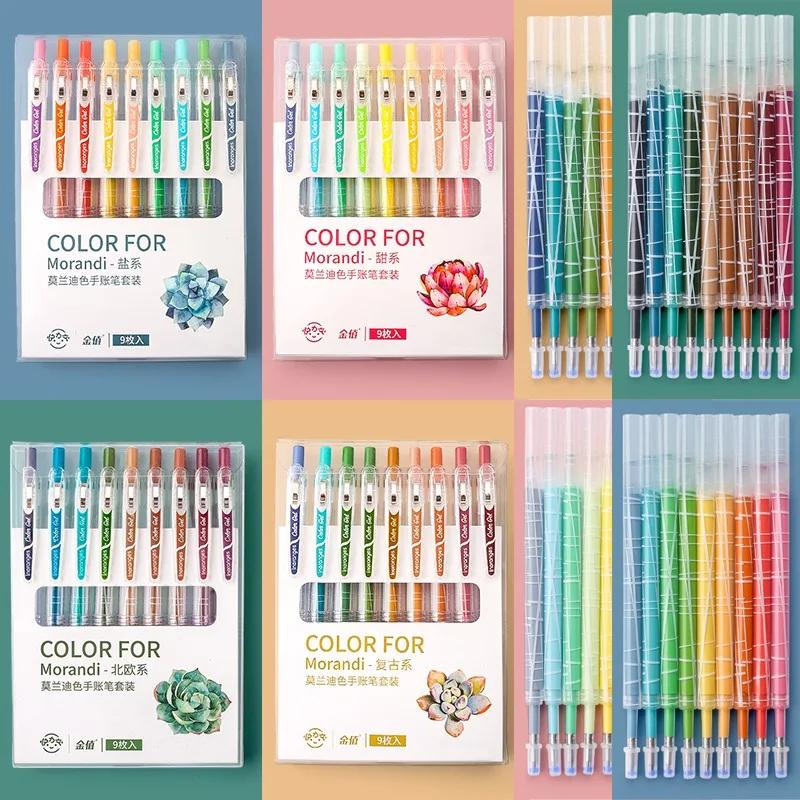 9/36 Color Morandi Gel Pen Set Press Type Color Ballpoint Pen 0.5mm Note-taking Hand Account Stationery Office School Supplies