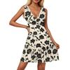 Women's Dress V-neck Sleeveless Casual Floral Print Hem Pleated Dress