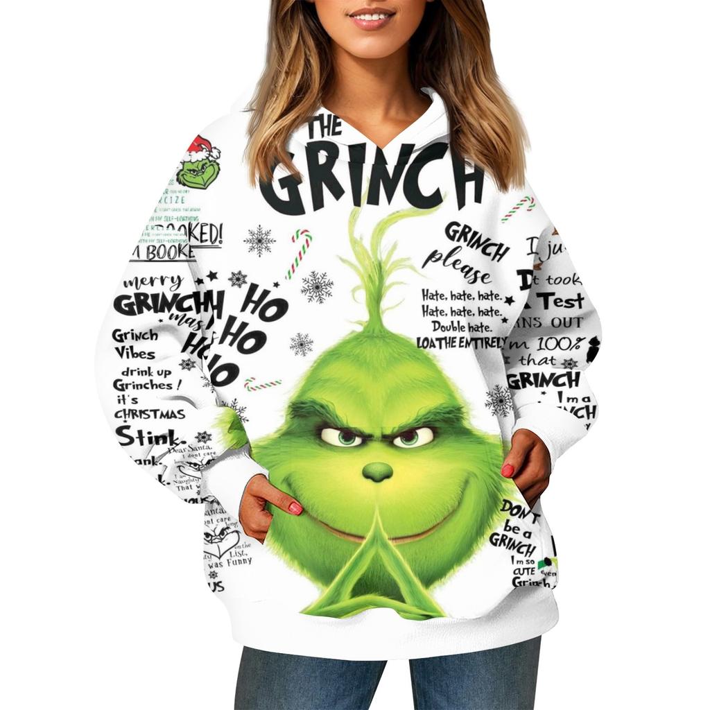 Женский модный свитер с длинными рукавами и рождественским принтом, с капюшоном и карманом