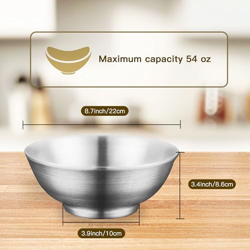 IMEEA Миска для рамена, Миска для лапши, Салатница, Прибл.. 22 см, Нержавеющая сталь, Можно мыть в посудомоечной машине, Термостойкий, Матовая двойная стенка, Набор из 2 шт.