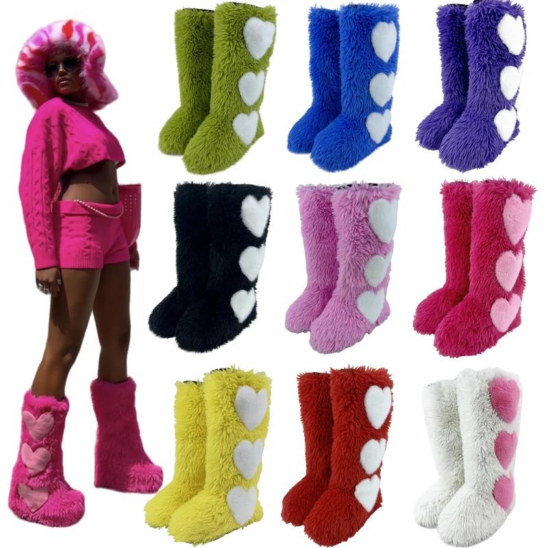 Зимние элегантные женские пушистые сапоги из искусственного меха лисы, высокие сапоги для женщин, теплые зимние сапоги, модная роскошная обувь для девочек, меховые сапоги