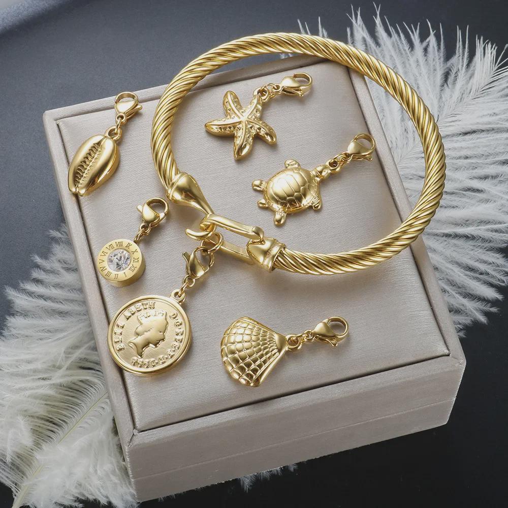 Элегантный браслет из нержавеющей стали с бриллиантовым акцентом и невыцветающей пряжкой в форме подковы