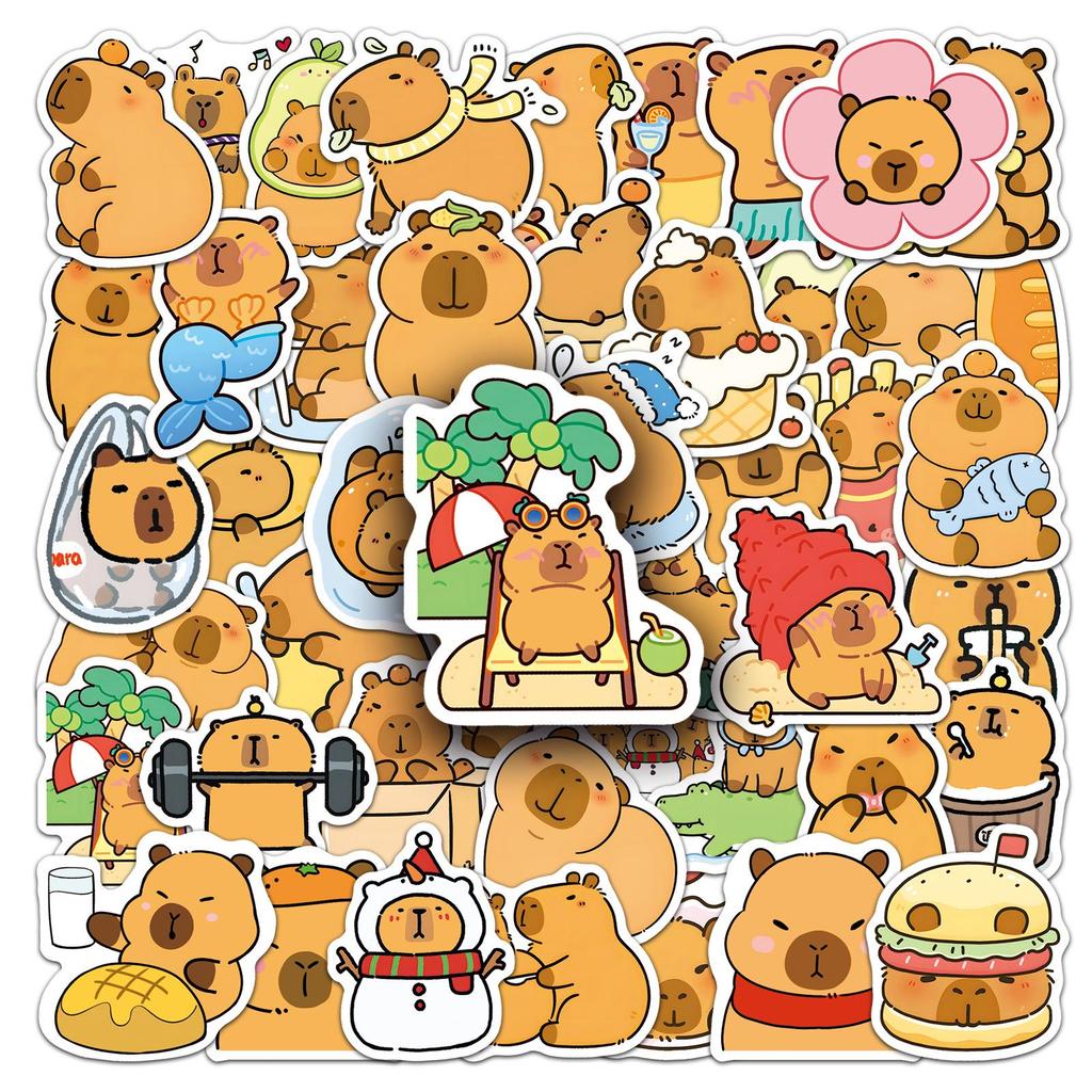 50 Capybara Cartoon Stickers: Cute Animal Doodles for Decorating Water Cups