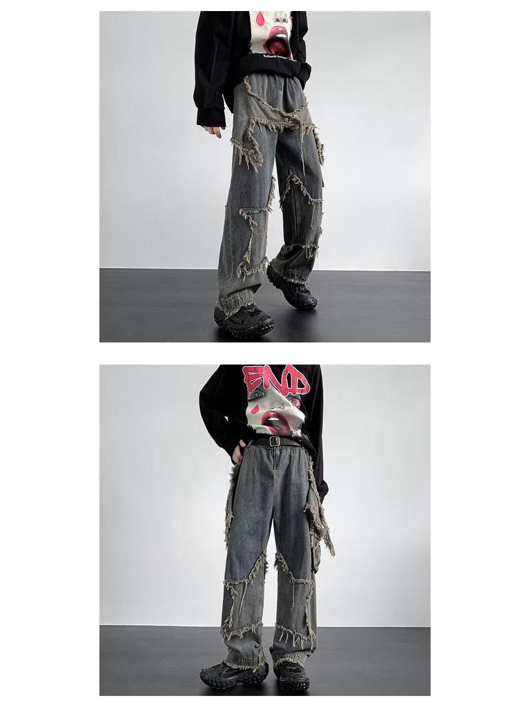 2024 Американские Ретро Широкие Прямые Джинсы – Летний Уличный Стиль, Свободный Крой, Нишевый Дизайн