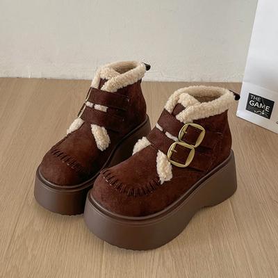 Мех Женские Зимние Сапоги Высокий Каблук Мода Теплая Обувь Повседневная Зима Хлопковая Обувь Платформа Замша Комфорт Mujer