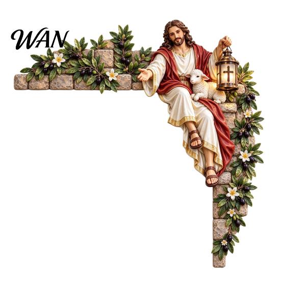 Spiritual Wall Decor for Bedroom Christian Door Corner Sign, Wood Jesus Religious Art, 2D Wooden Gift Friends Flat Faith-Inspired Frame Topper