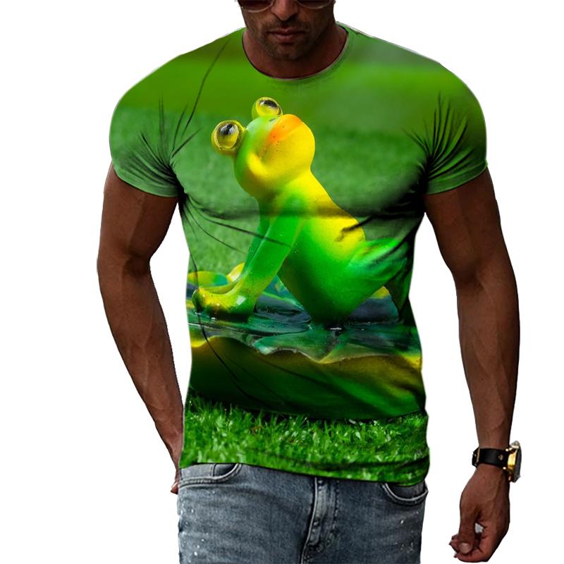 Hip Hop Funny Frog Summer New Men's Personality T-Shirt 3D Printing Creative Trend Short Sleeve Fashion Casual Round Neck Shirt