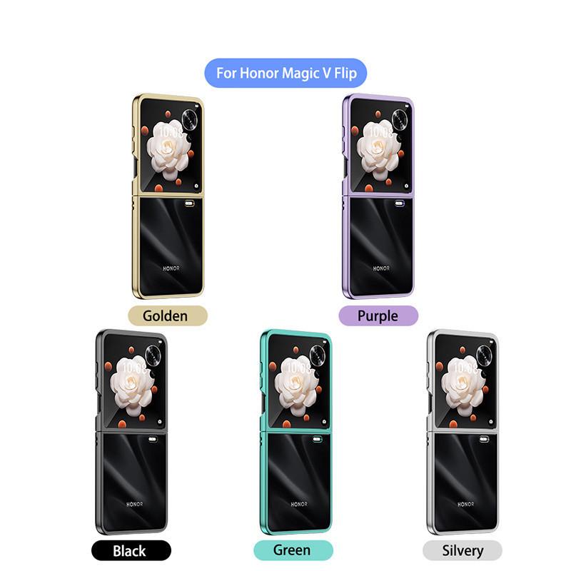 Кейс для Назначение Honor Magic V Flip MagicV VFlip Ультратонкий Твердый Гальванический Цветной / Разделенный корпус Прозрачный защитный чехол Ударопрочный Задний корпус Защита от падения