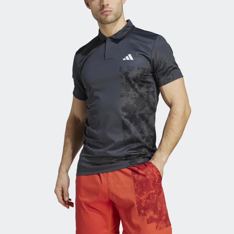 Adidas SS23 Roland Garros Collection Tennis Paris Heat.Rdy Freelift Рубашка-поло с принтом тай-дай Мужские топы Карбон-черный HZ1346