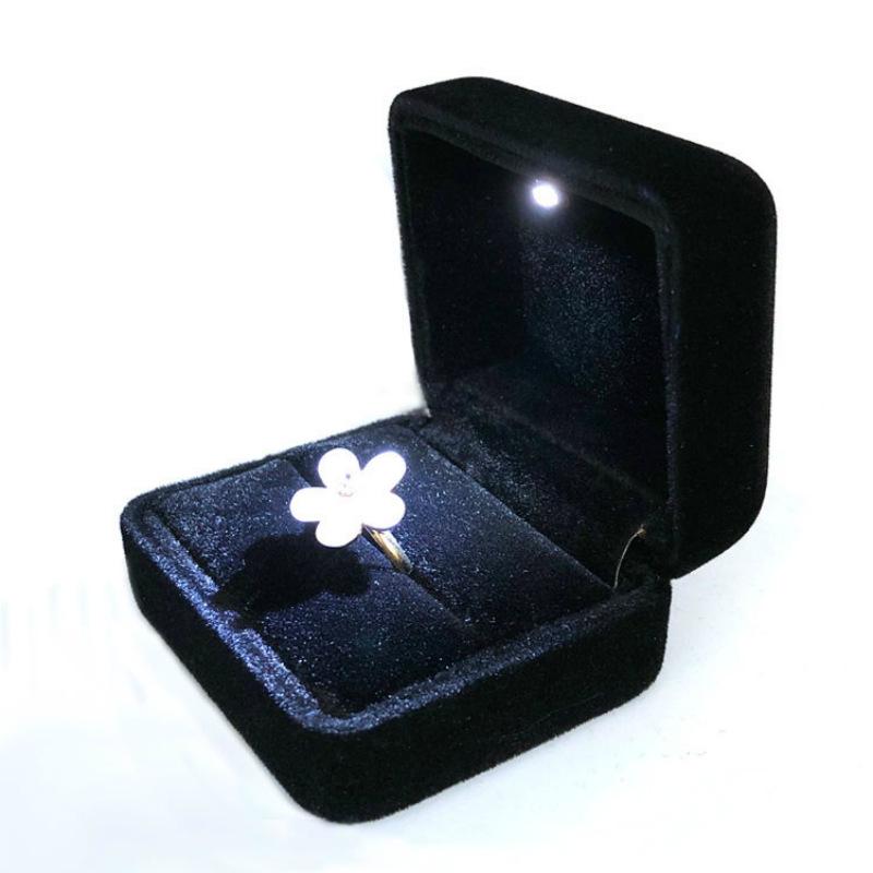 Black Velvet LED Jewelry Ring and Earring Box