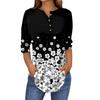3/4 Length Sleeve Womens Tops Summer T-Shirts Floral Print V Neck Casual Basic Tee Button Shirts Tunic Tops