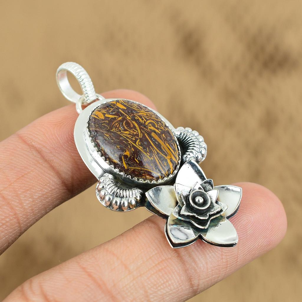 Womens Day Sale Oval Natural Mariam Jasper 925 Silver Flower Ethnic Wife Pendant