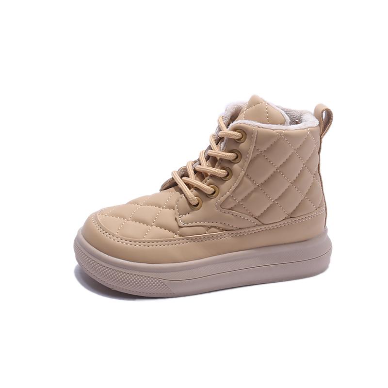 Детские хлопковые сапоги 2024 года, зимние плюшевые короткие сапоги в британском стиле, легкие детские модные кожаные сапоги для мальчиков, однотонные