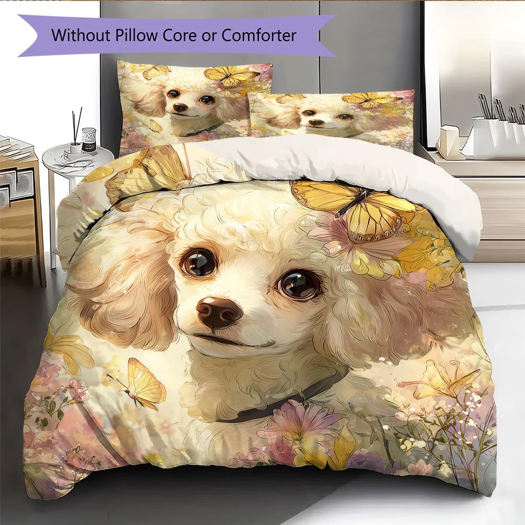 Beautiful Poodle Pattern Bedding Home Decoration Birthday Gift (1 * duvet cover + 2 * pillowcase, without core)