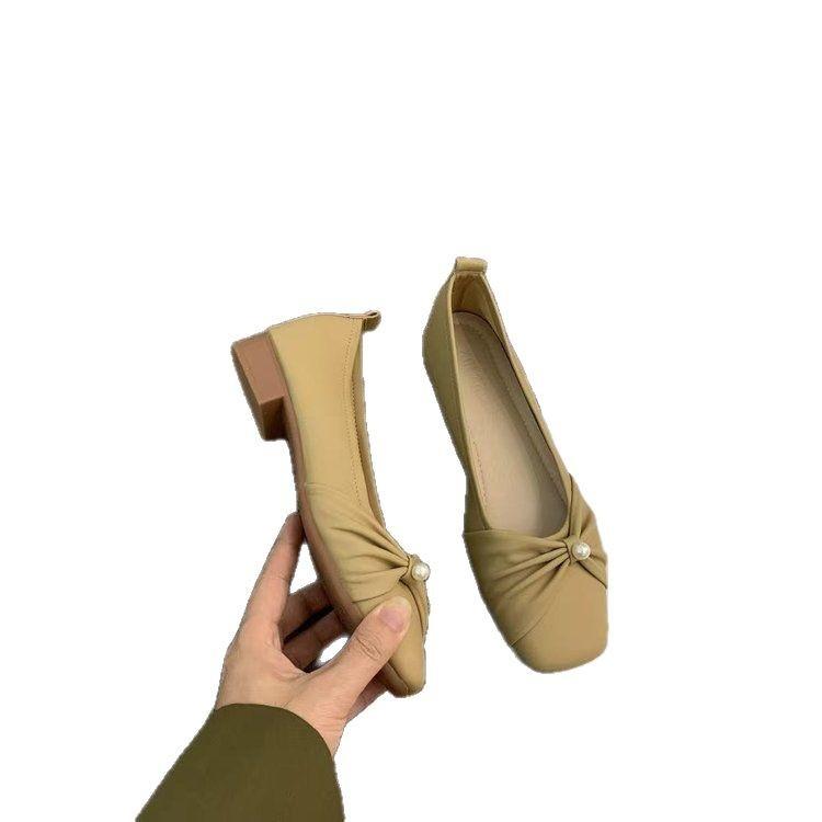 Французские туфли-лодочки с квадратным носком и неглубоким вырезом, весна 2025, новые, легкие как вечерний бриз, нежные, для беременных, с мягкой подошвой, одинарные, популярная женская обувь