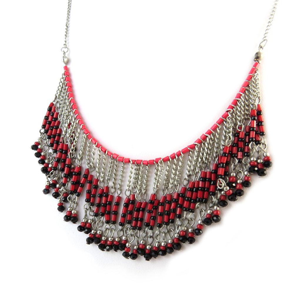 Les Trésors De Lily [N8268] - Designer Necklace 'Kilimanjaro' Red Black Silver