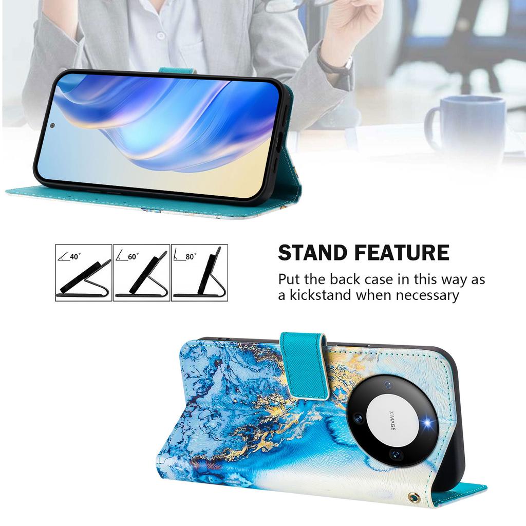 Роскошный кожаный чехол-кошелек цвета морского мрамора в стиле книги из искусственной кожи для Huawei P20 P30 P40 P50, Pura 70, Mate 60, Mate 70, Honor 50...