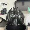 Skeleton Desktop Decor Halloween Reading Book Figurine, Spooky Devil Resin Sculpture, Gothic Winged Sculpture Black Robe Grim Reaper Statue