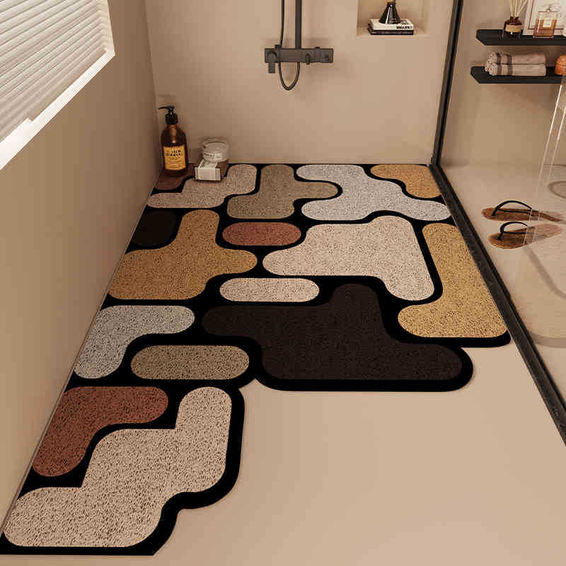 Washroom Slip-resistant Mat Can Be Cut Silk Ring Washroom Floor Mat Hollowed Out Anti-drop Drain Mat Can Be Wiped All Over The Floor