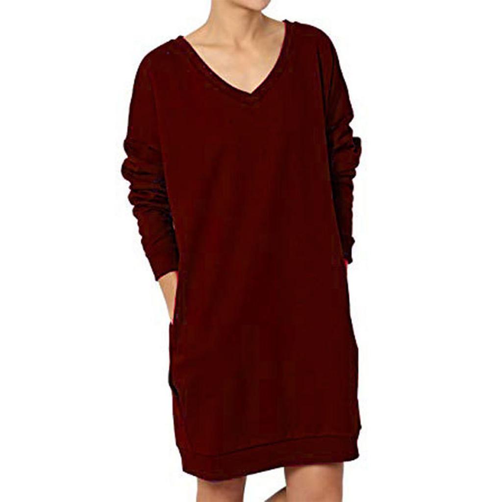 Женский однотонный топ с V-образным вырезом, с длинными рукавами, свободного кроя