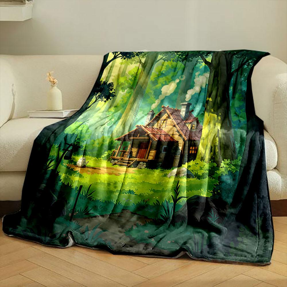 Cozy Cabin in Enchanted Forest Scene print blanket soft and cozy perfect for the living room bed sofa or a nap,gift