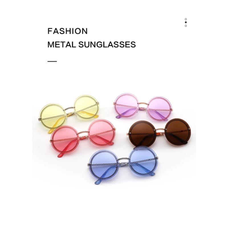 Luxury Metal Chain Round Sunglasses Rimless Brand Shades For Women Circle Sun Glasses Gradient Zonnebril Dames