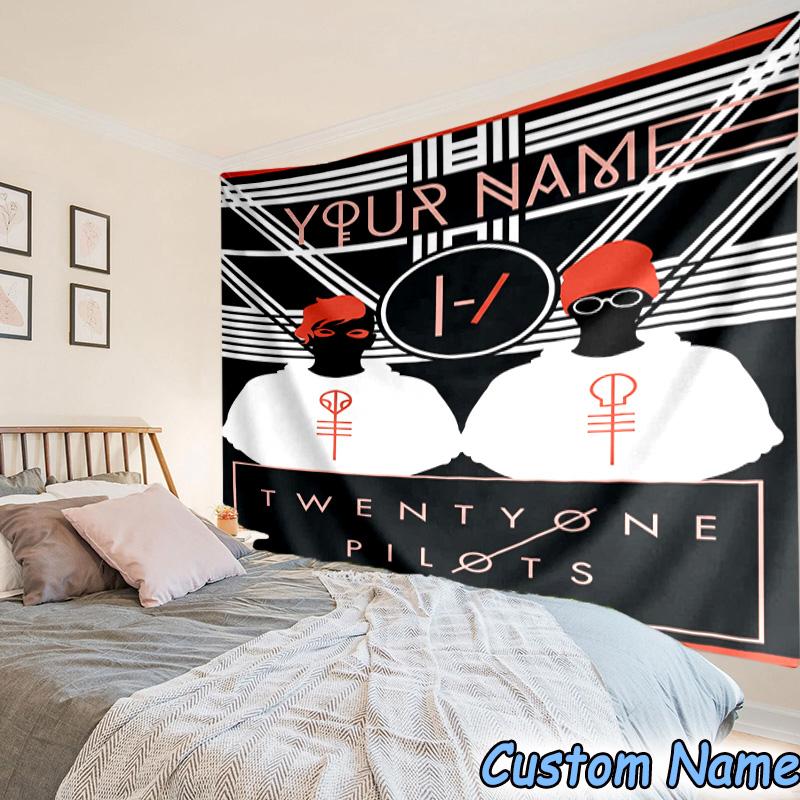 Custom Name Twenty One Pilots Music Evolution Printed Tapestry, for Bedroom,Livingroom, dormitory, Large Wall Decor, Fabric Decor Fan Birthday Gifts