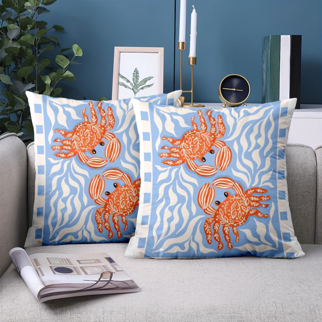 1 Pieces Blue And White Crabs Pattern Decorative Throw Pillows Polyester pillowcase sofa decorative cushion cov Headboard Pillow